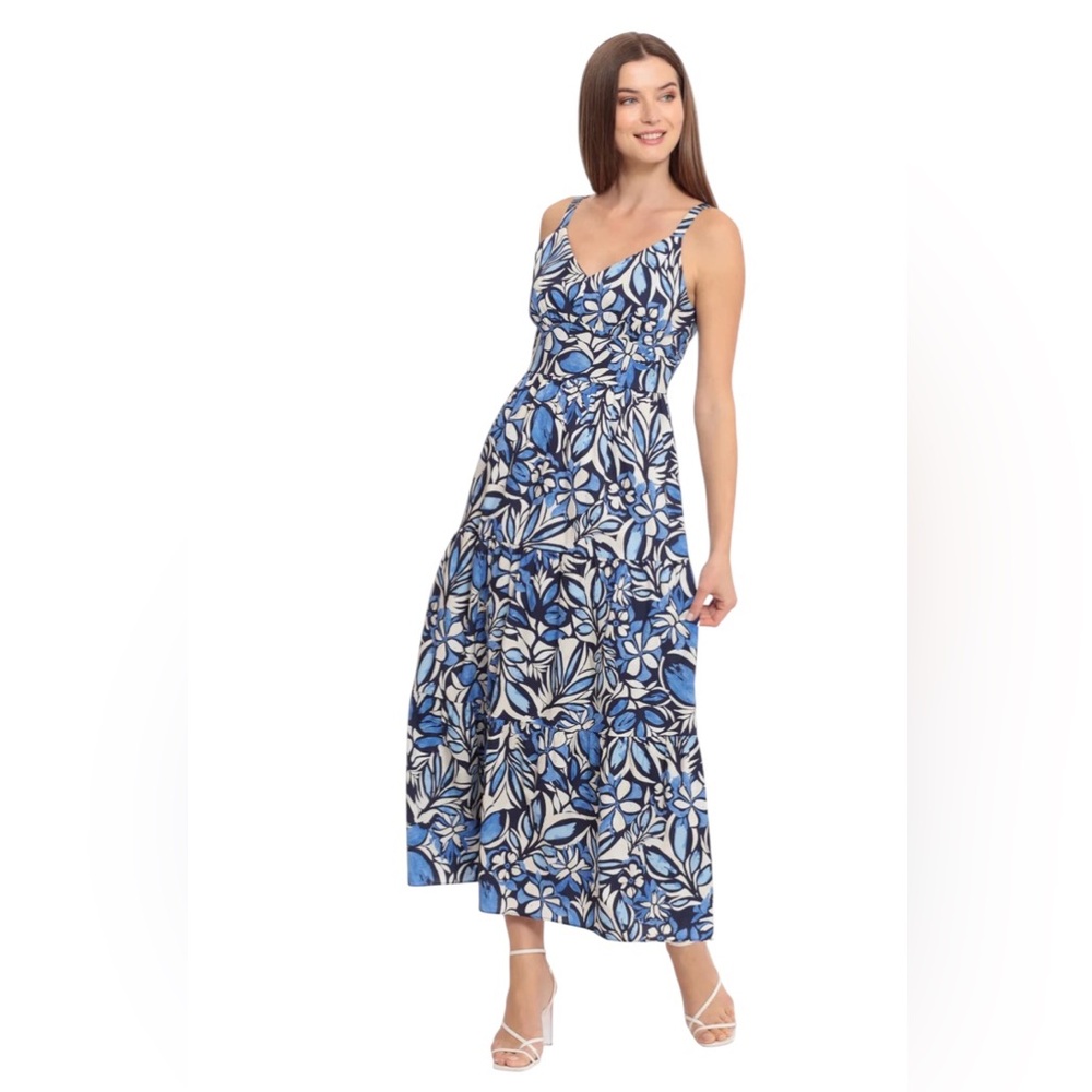 Normani Maxi Navy\True Blue Tiered Spaghetti Strap Dress Side Pockets Size 14
